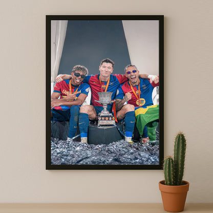 Poster encadrée FC Barcelone - Yamal, Lewandowski, Raphinha