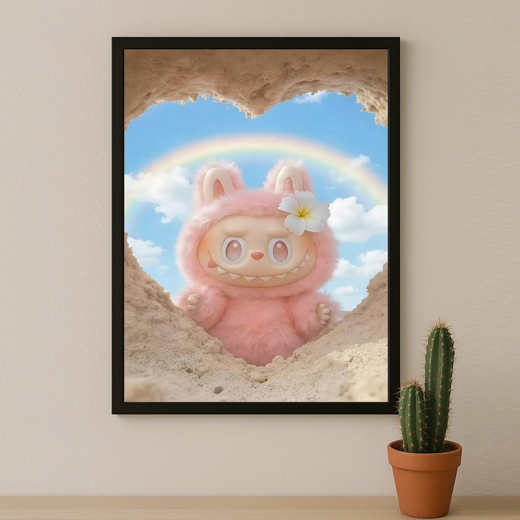 Poster Labubu - Coeur de sable rose