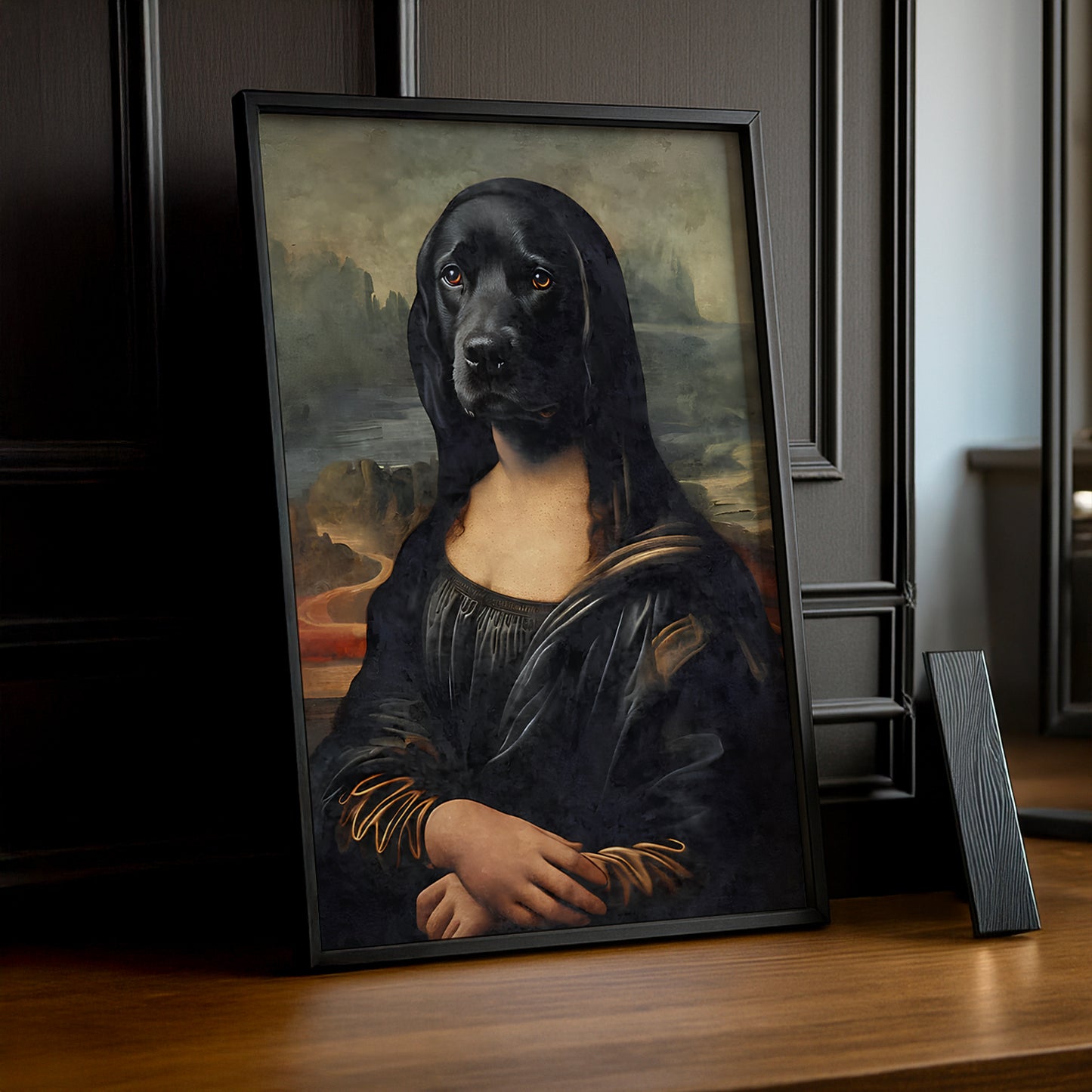 Cadre photo Mona Lisa La Joconde chien noir