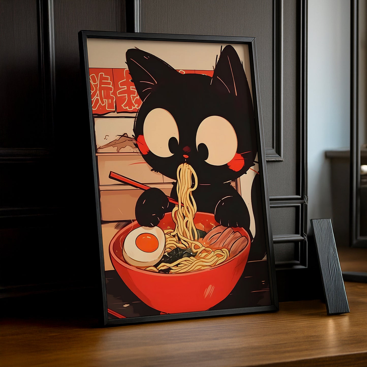 Cadre Photo Chat - Eating Ramen