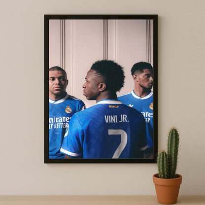 Poster encadrée Real Madrid - Vinicius, Bellingham, Mbappé Trio