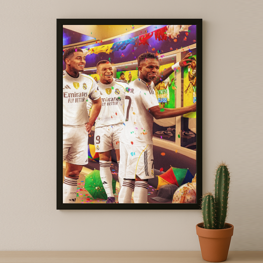 Cadre Photo Mbappé, Vinicius Jr & Bellingham Real Madrid – Affiche HD Encadrée Papier Premium
