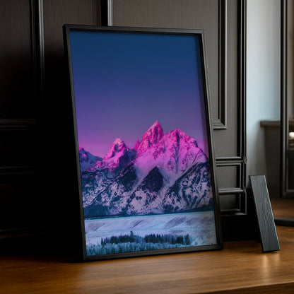 Cadre Photo Naturel - Montagne reflet violet