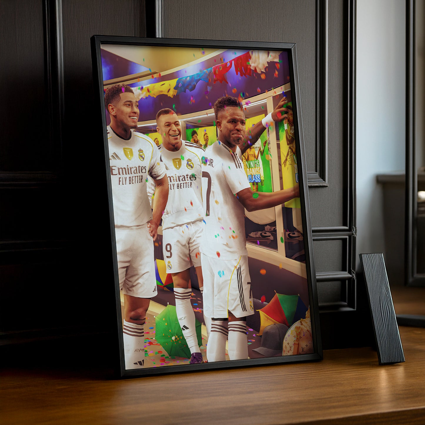 Cadre Photo Mbappé, Vinicius Jr & Bellingham Real Madrid – Affiche HD Encadrée Papier Premium