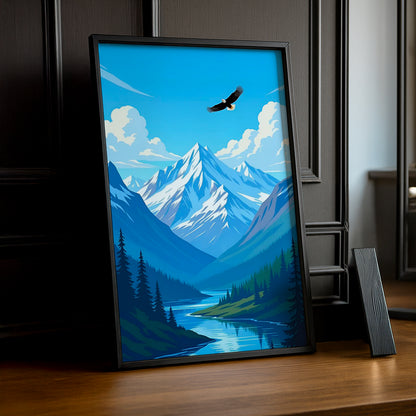 Cadre Photo Naturel - Illustration d'une montagne et d'un lac