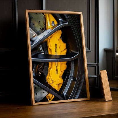 Cadre Étrier de Frein Porsche Jaune – Affiche Déco Automobile TonCadre