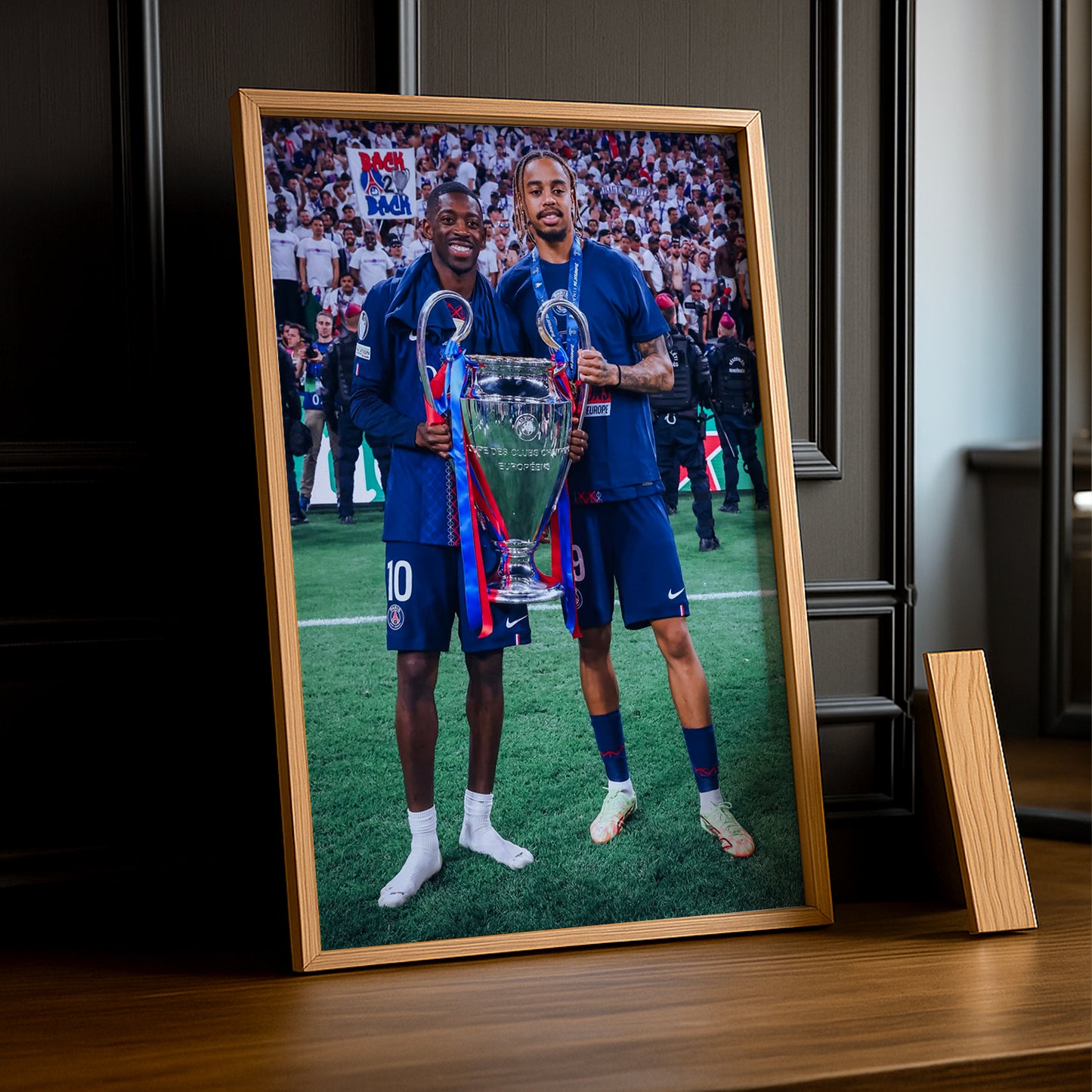 Cadre Photo Dembélé & Barcola – Trophée Champions League 2026 | PSG TonCadre