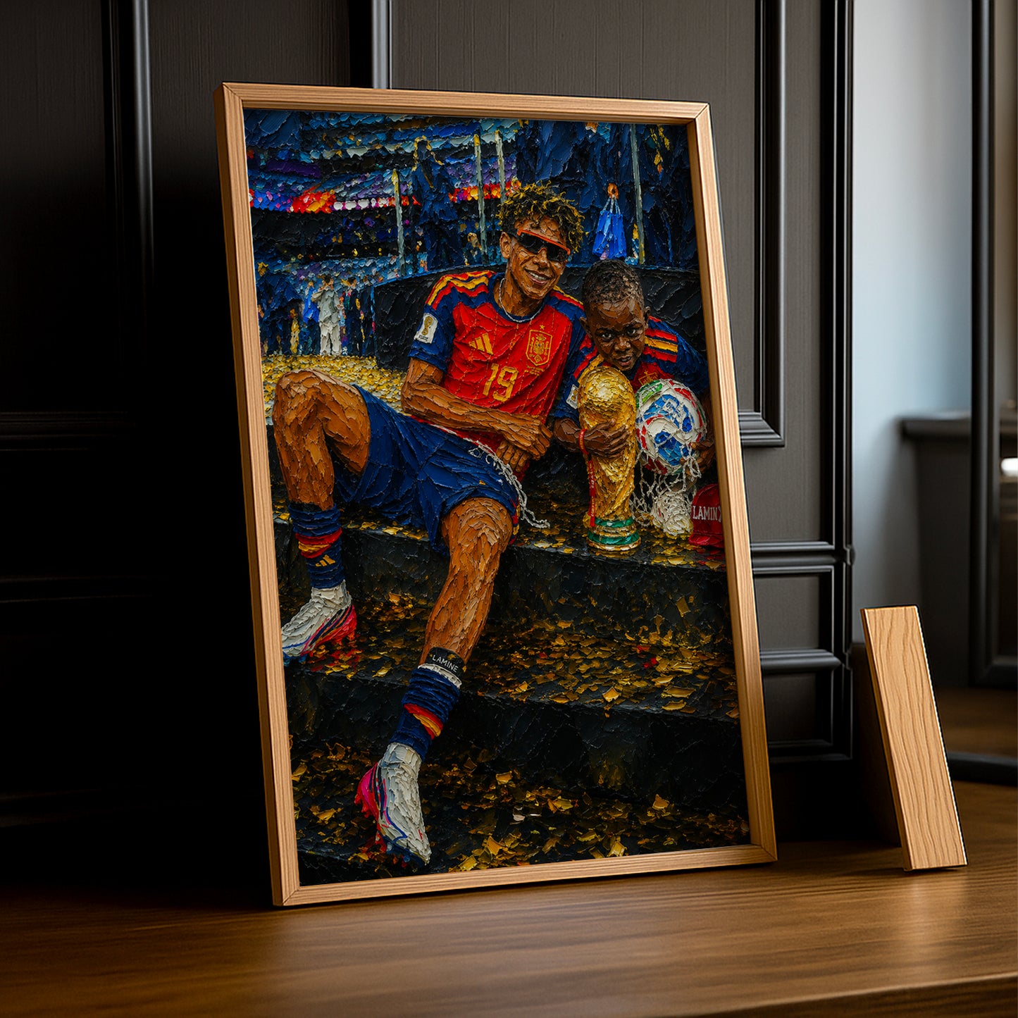 Cadre Photo Lamine Yamal & Petit Frère Trophée – Tableau Peinture TonCadre