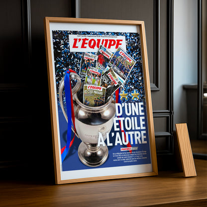 Cadre Photo Une L'Équipe – "D'Une Étoile à l'Autre" PSG Back 2 Back Champions League TonCadre