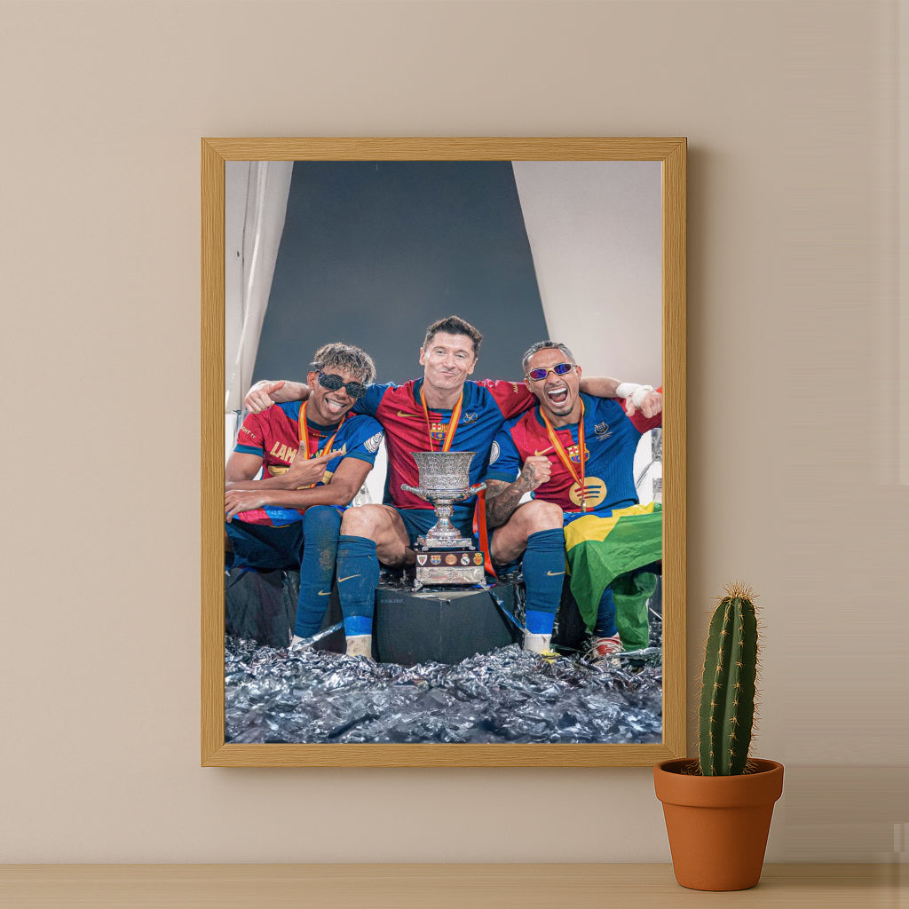 Poster encadrée FC Barcelone - Yamal, Lewandowski, Raphinha