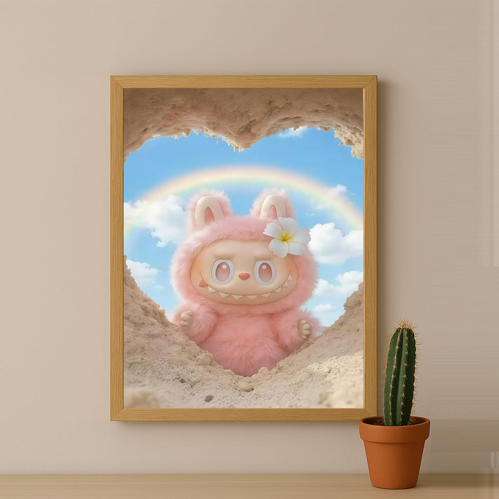 Poster Labubu - Coeur de sable rose