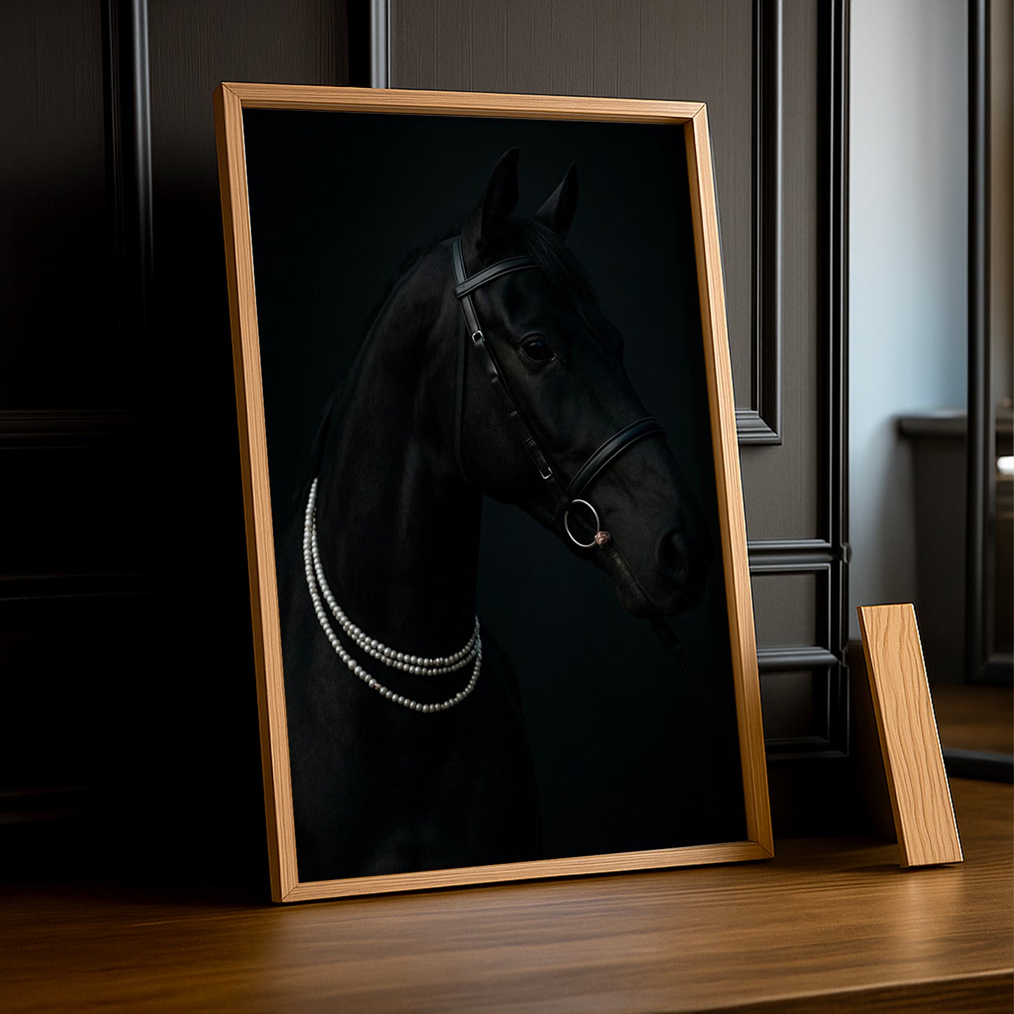 Cadre photo Équitation - Cheval Noir Perles