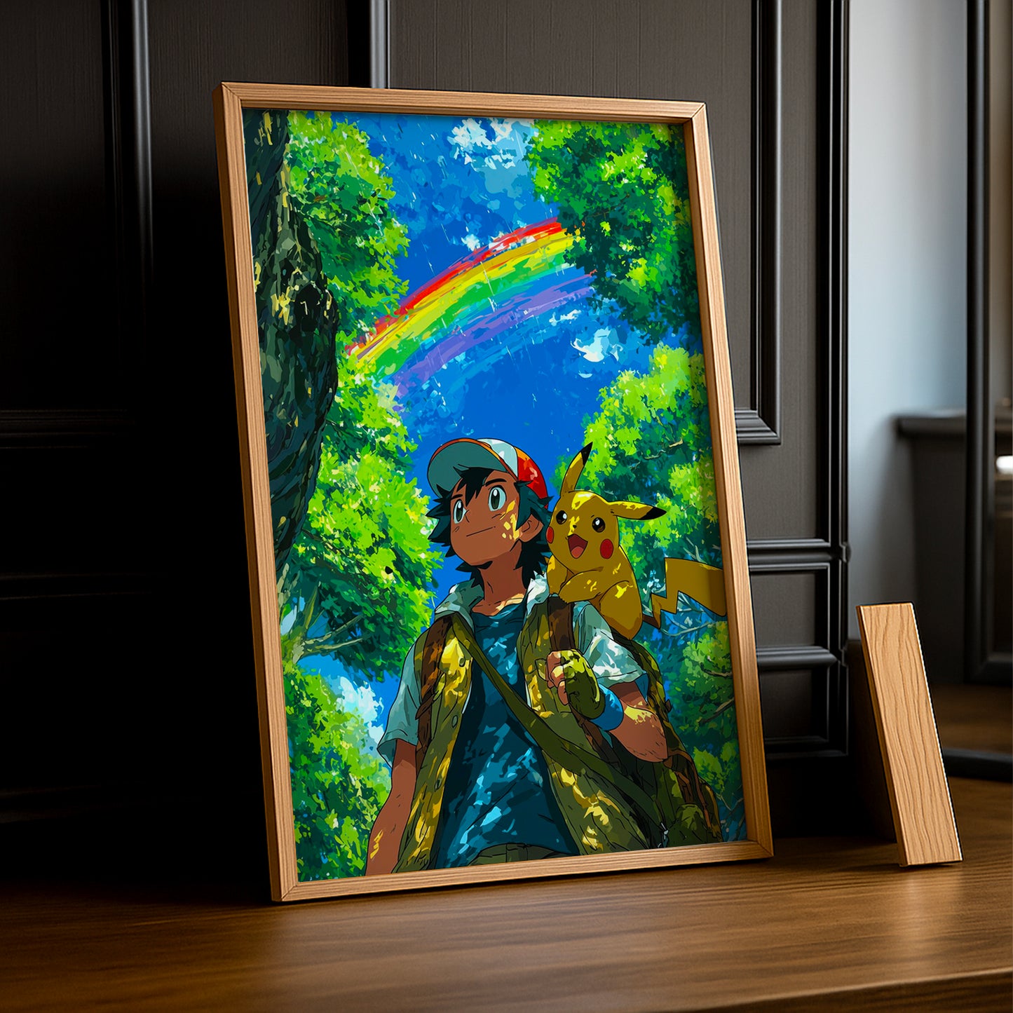 Cadre Photo Pokémon - Sacha x Pikachu Arc-en-ciel