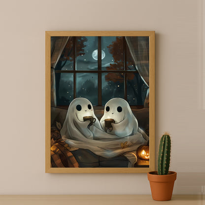 Poster Halloween - Fantômes café