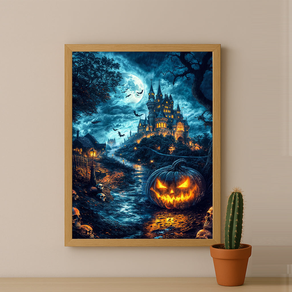 Poster Halloween - Citrouilles Château