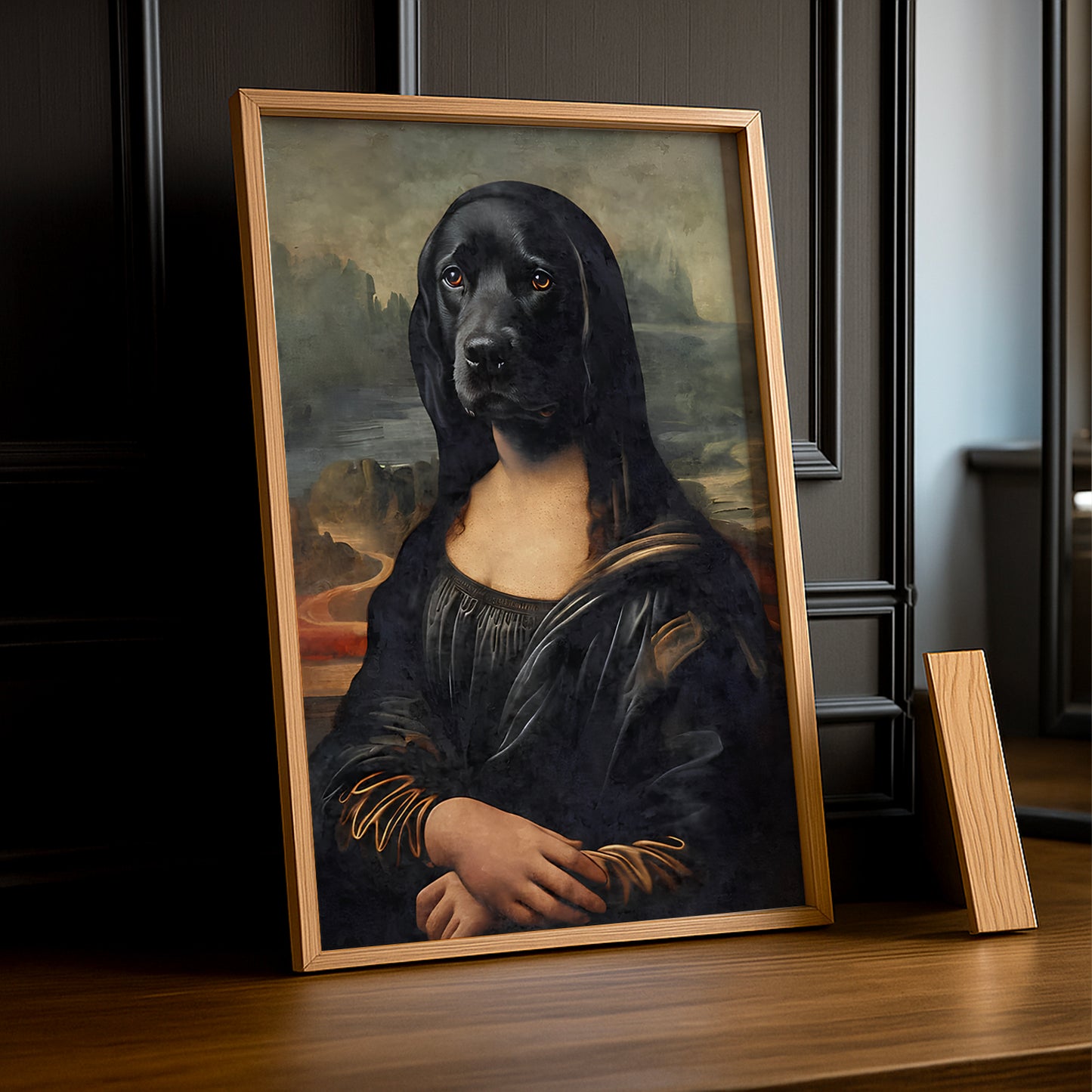 Cadre photo Mona Lisa La Joconde chien noir