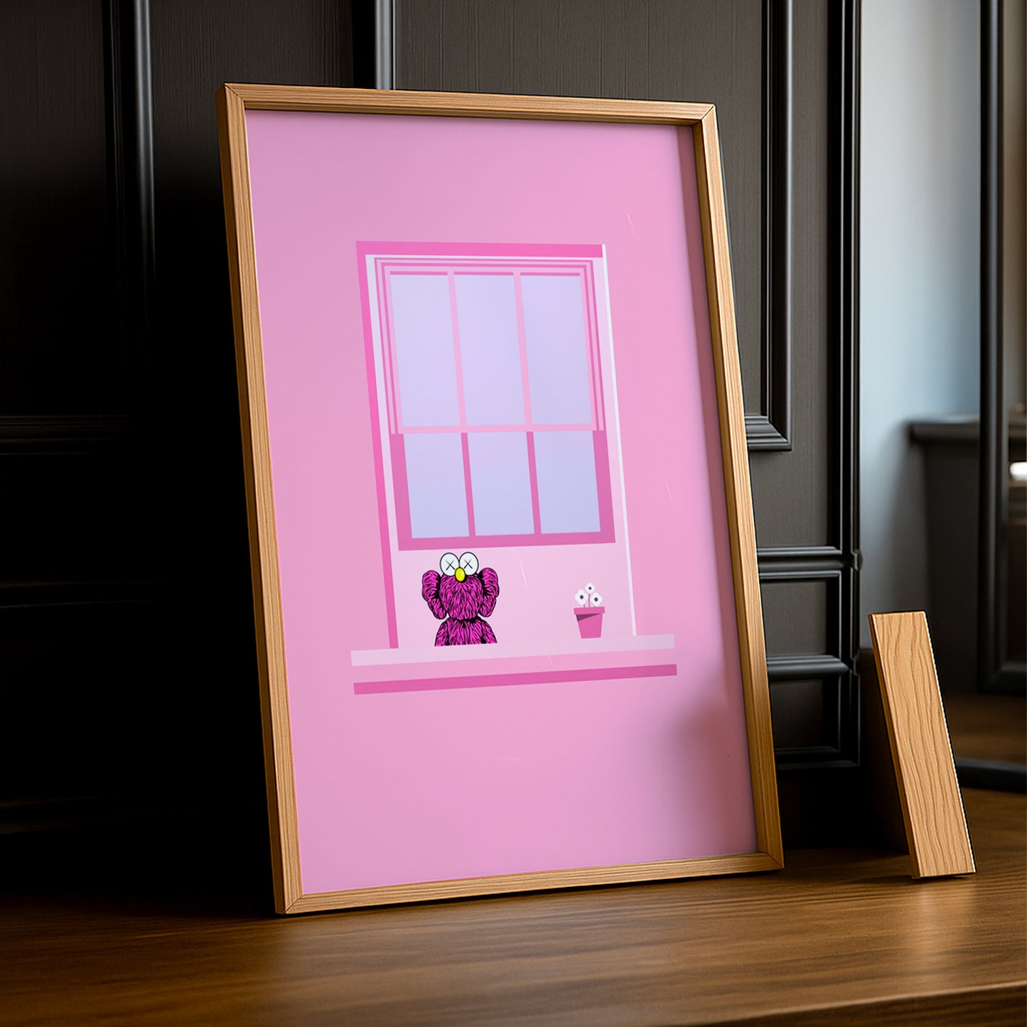 Cadre photo Kaws fenêtre rose