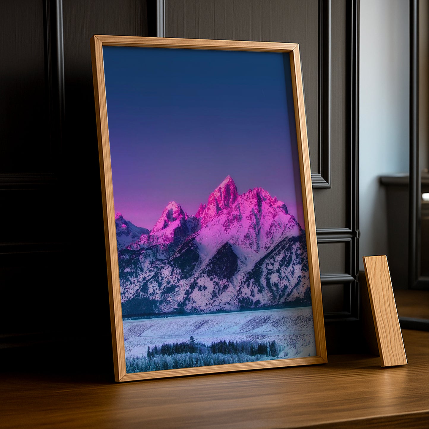 Cadre Photo Naturel - Montagne reflet violet