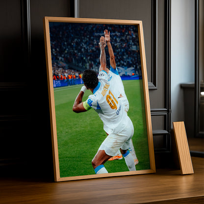 Poster encadrée Olympique de Marseille - Célébration Aubameyang