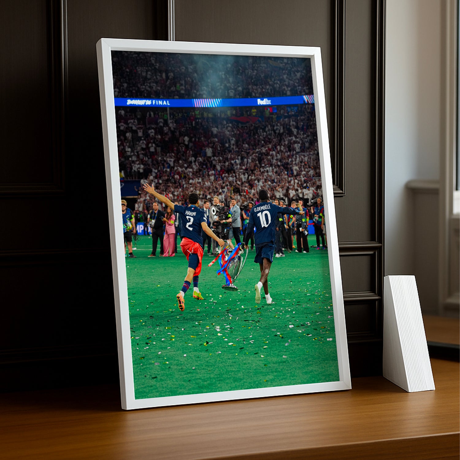 Cadre Photo Hakimi & Dembélé – Trophée Champions League 2026 | PSG TonCadre