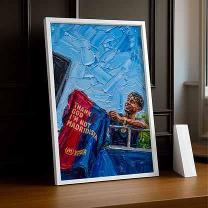 Cadre Photo Lamine Yamal – "Thank God I'm Not Madridista" | Art Peinture à l'Huile TonCadre