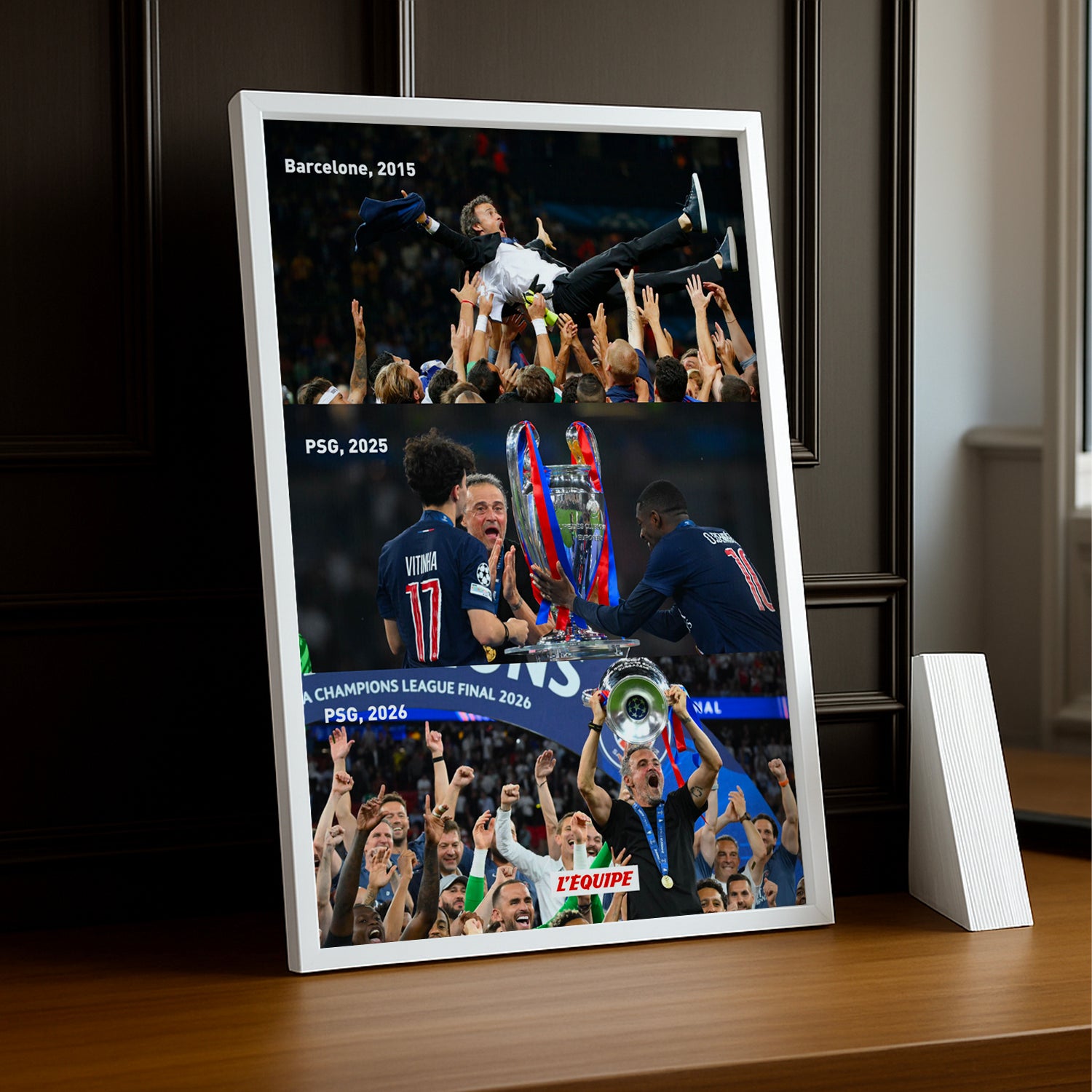 Cadre Photo Luis Enrique – Trilogie Barcelone 2015 / PSG 2025 / PSG 2026 TonCadre