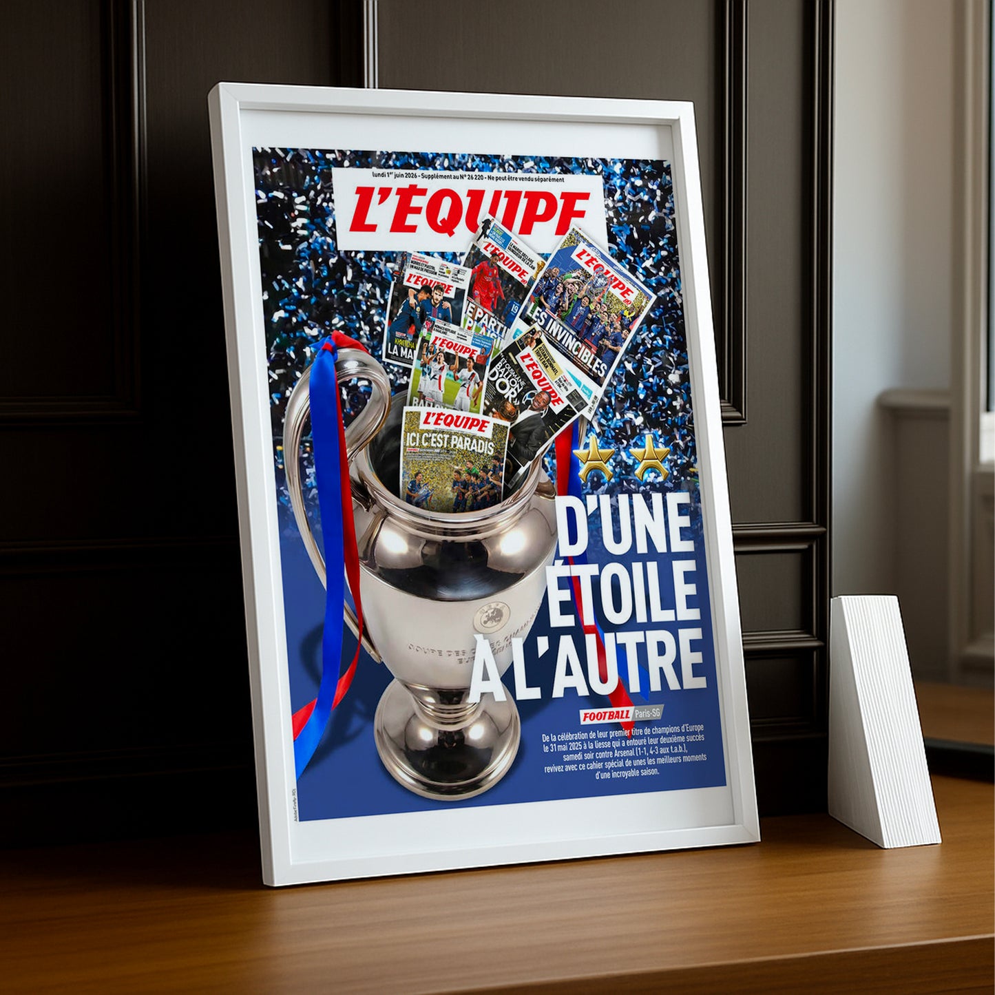 Cadre Photo Une L'Équipe – "D'Une Étoile à l'Autre" PSG Back 2 Back Champions League TonCadre
