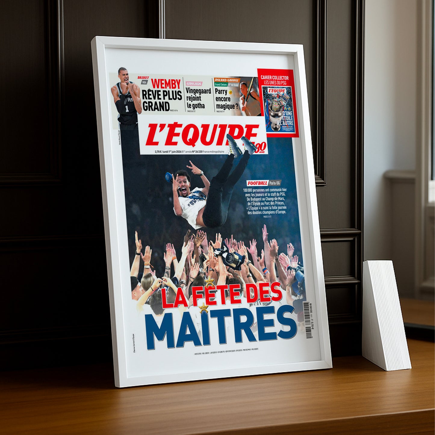 Cadre Photo Une L'Équipe – "La Fête des Maîtres" PSG Luis Enrique Porté en Triomphe 2026 TonCadre
