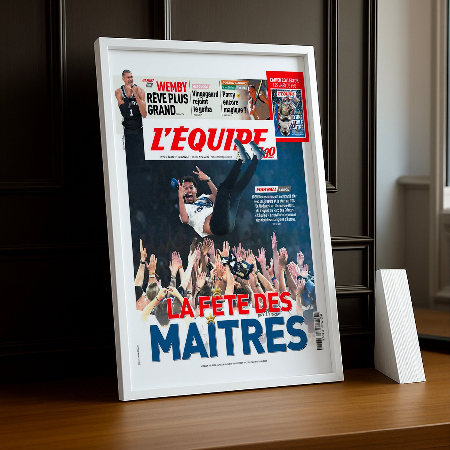 Cadre Photo Une L'Équipe – "La Fête des Maîtres" PSG Luis Enrique Porté en Triomphe 2026 TonCadre