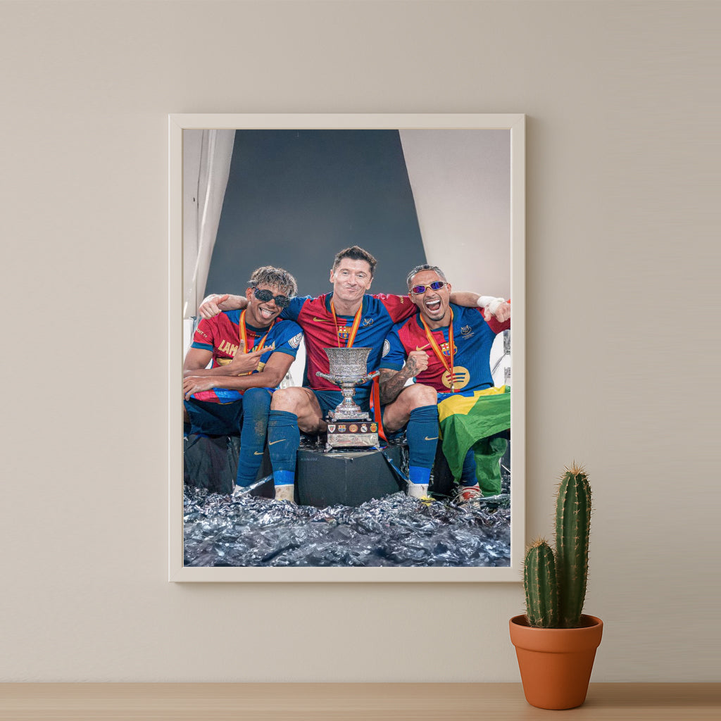 Poster encadrée FC Barcelone - Yamal, Lewandowski, Raphinha