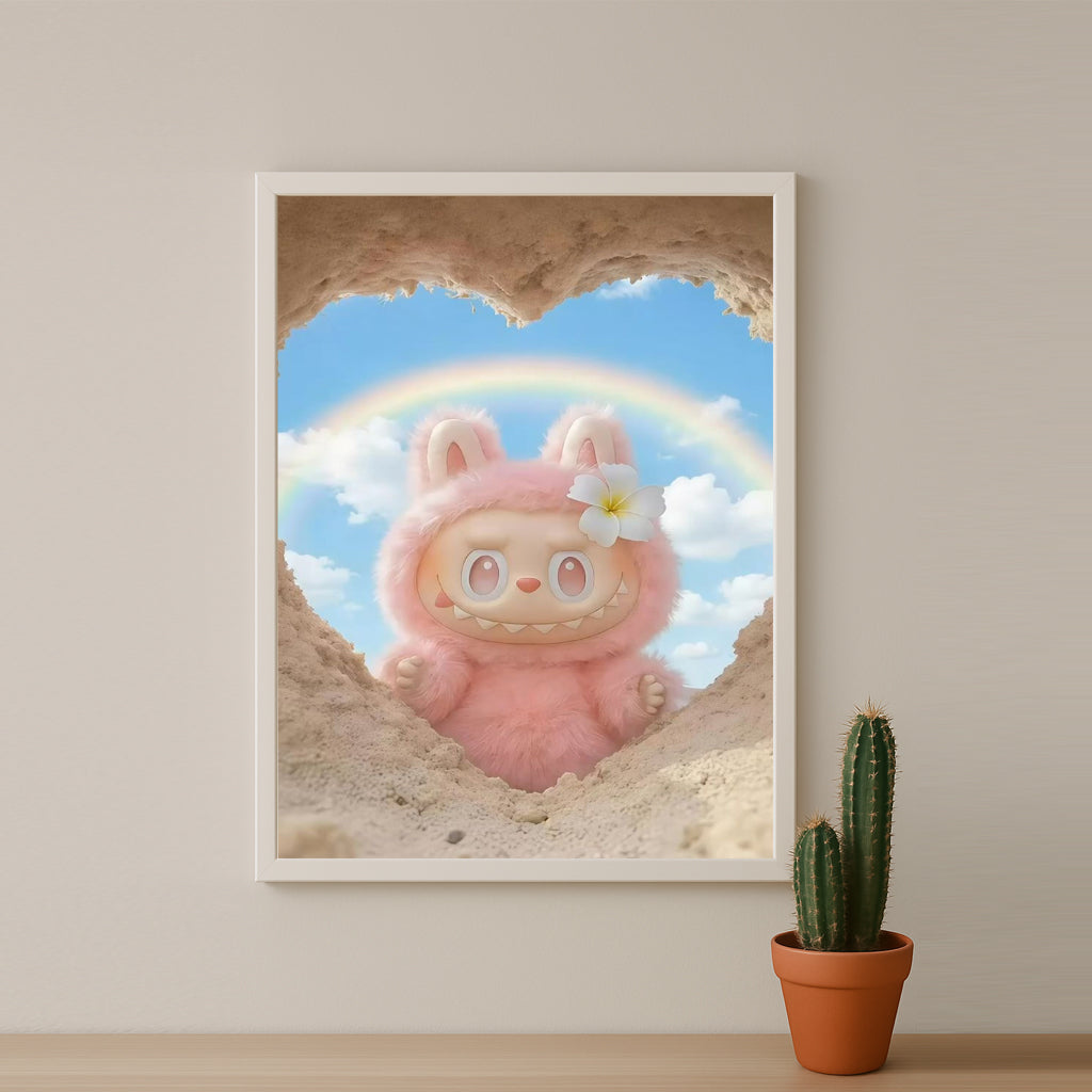 Poster Labubu - Coeur de sable rose