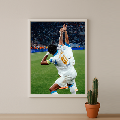 Poster encadrée Olympique de Marseille - Célébration Aubameyang