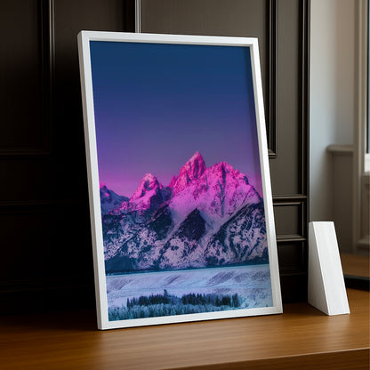 Cadre Photo Naturel - Montagne reflet violet