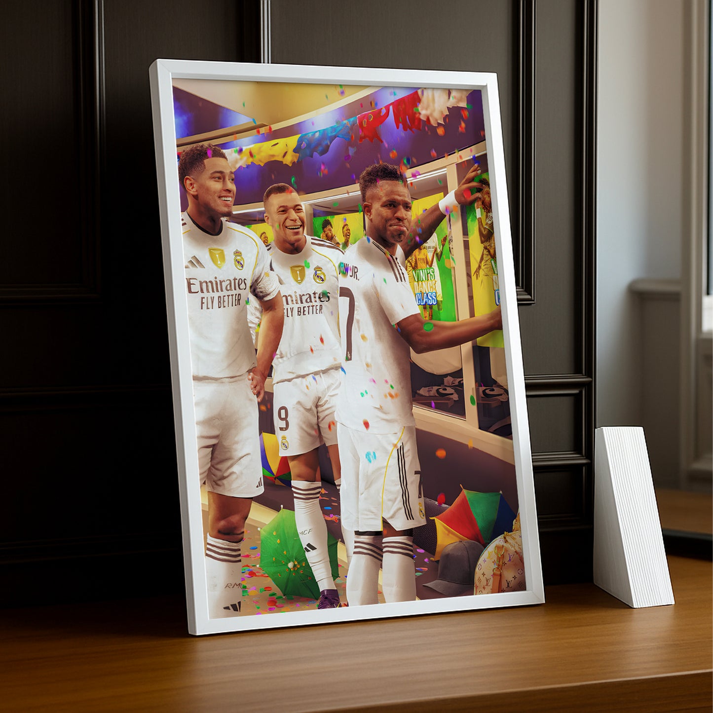 Cadre Photo Mbappé, Vinicius Jr & Bellingham Real Madrid – Affiche HD Encadrée Papier Premium