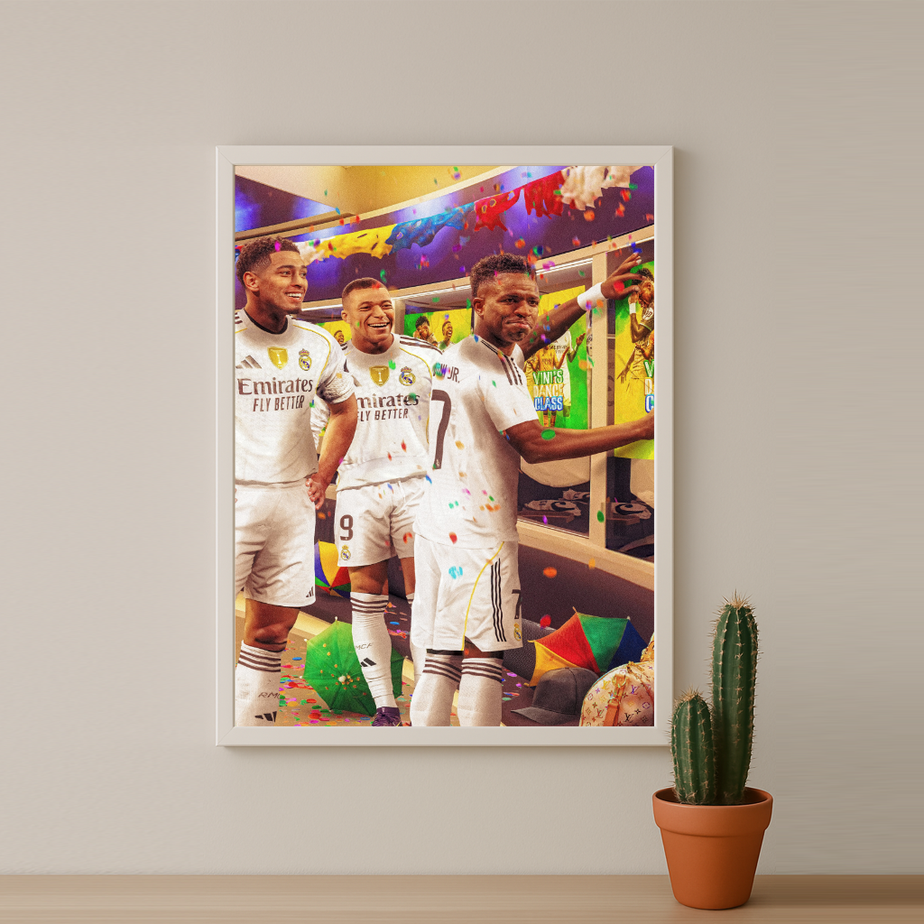 Cadre Photo Mbappé, Vinicius Jr & Bellingham Real Madrid – Affiche HD Encadrée Papier Premium