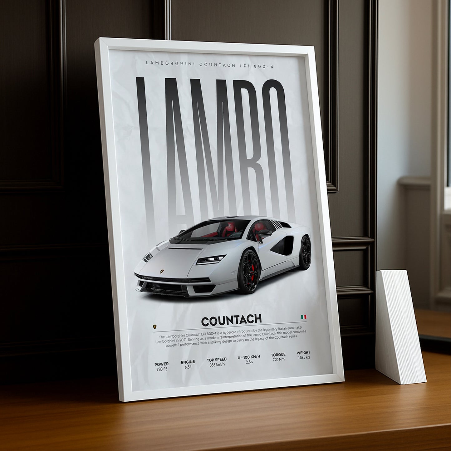 Cadre photo Lamborghini Countach blanc