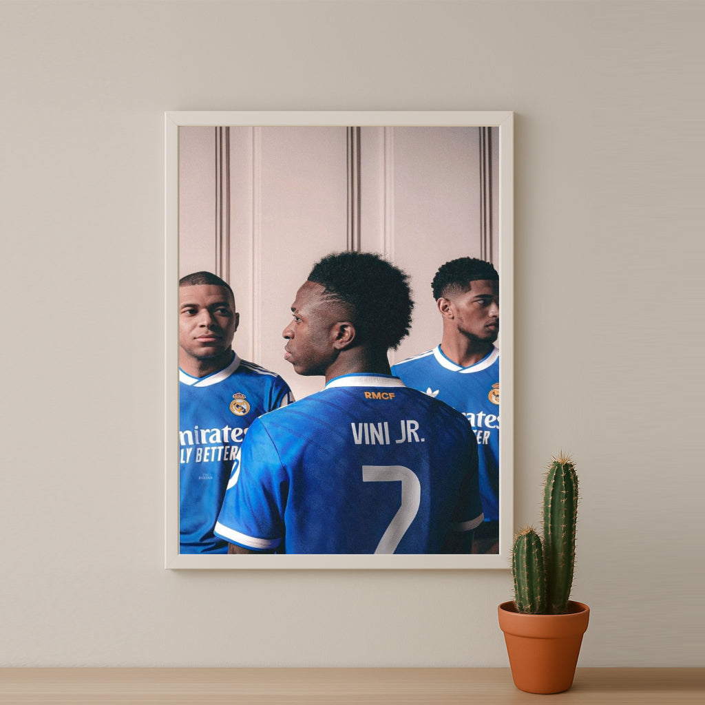 Poster encadrée Real Madrid - Vinicius, Bellingham, Mbappé Trio