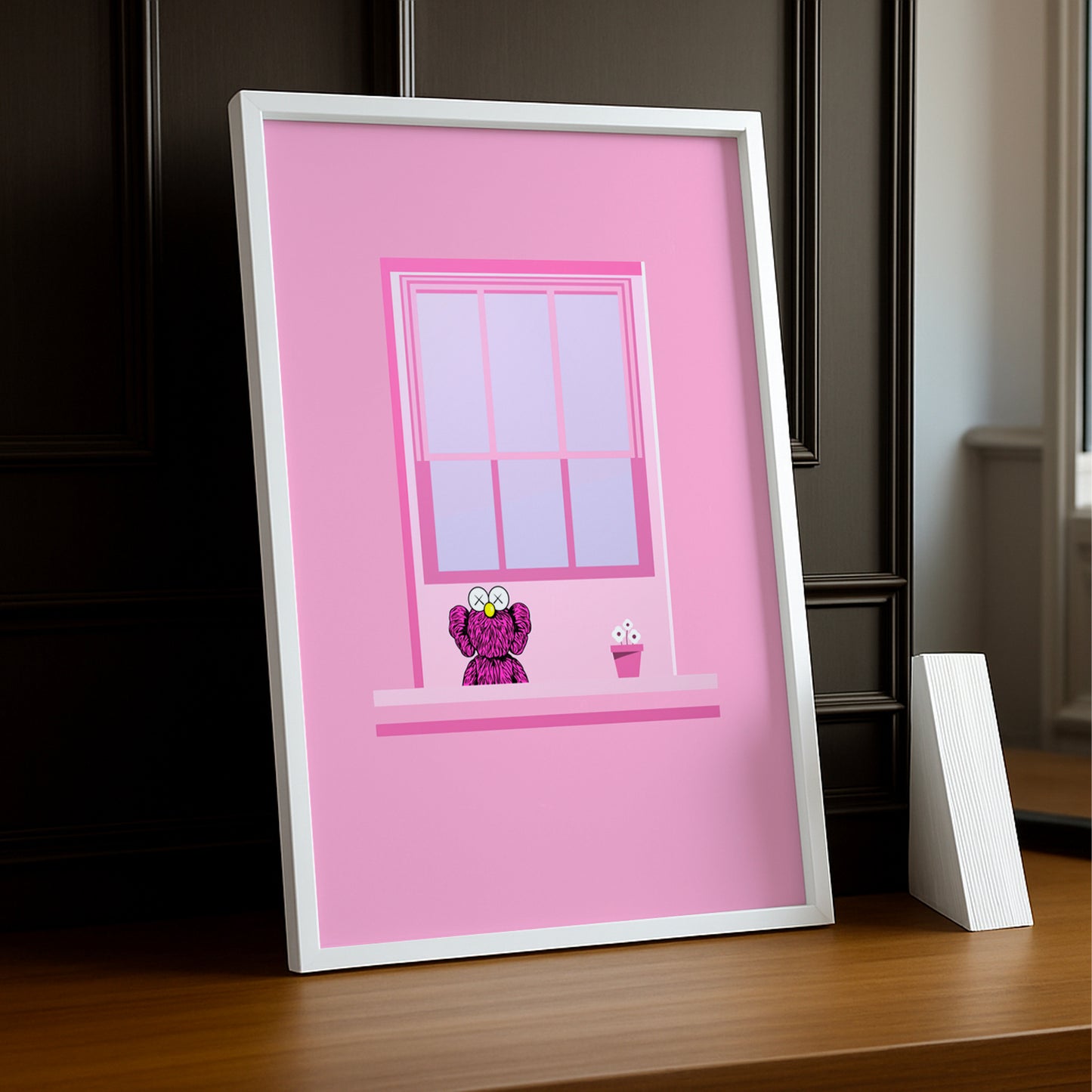Cadre photo Kaws fenêtre rose