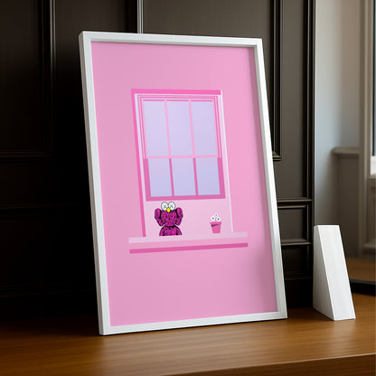 Cadre photo Kaws fenêtre rose