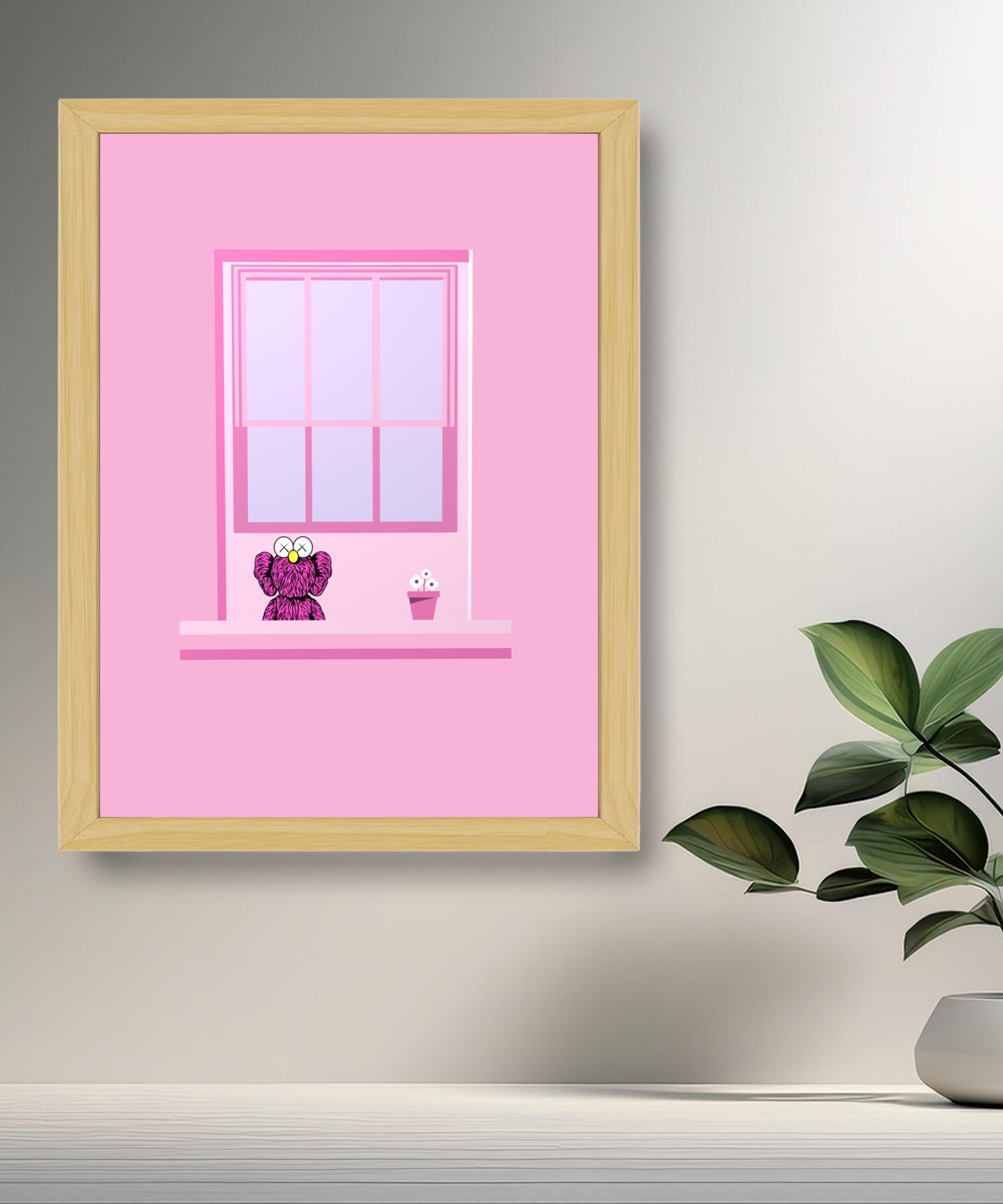 Cadre photo Kaws fenêtre rose