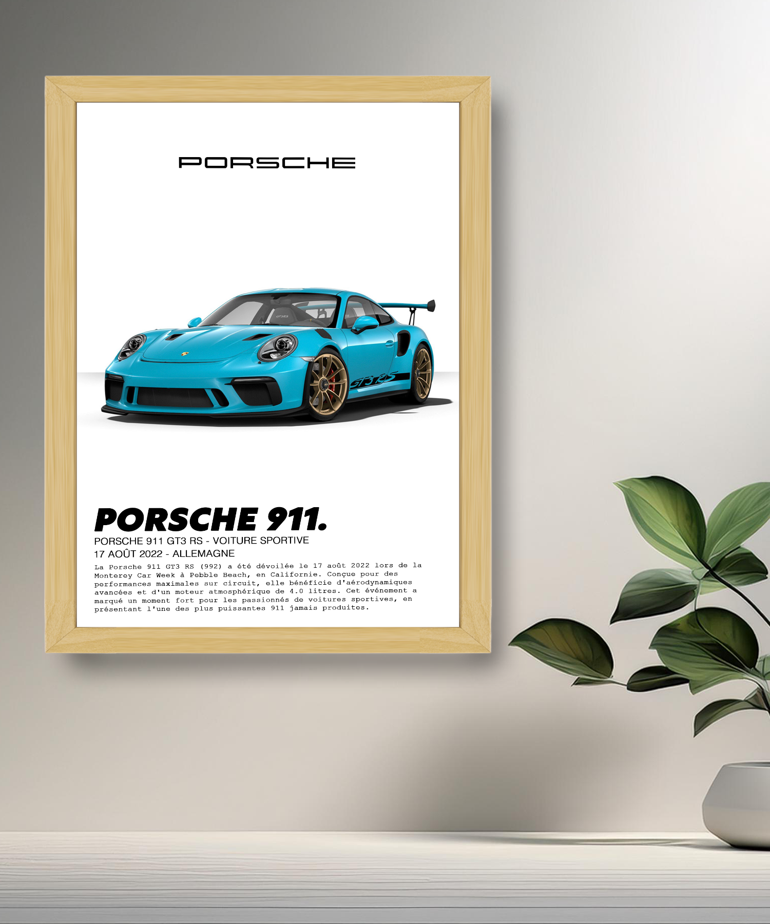 Cadre photo Porsche 911 GT3 RS Bleu