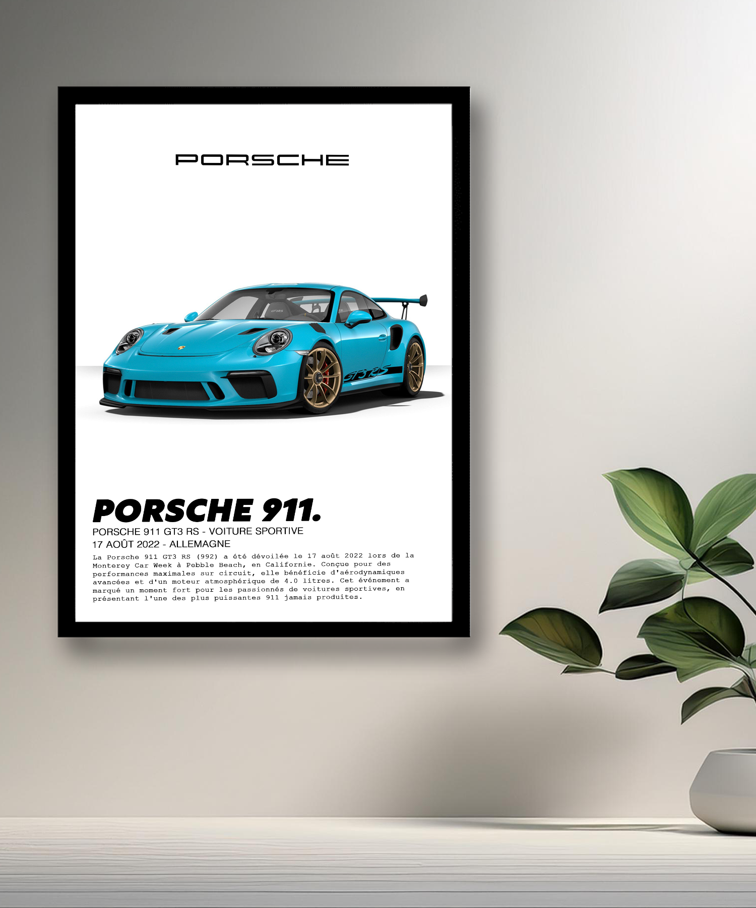 Cadre photo Porsche 911 GT3 RS Bleu