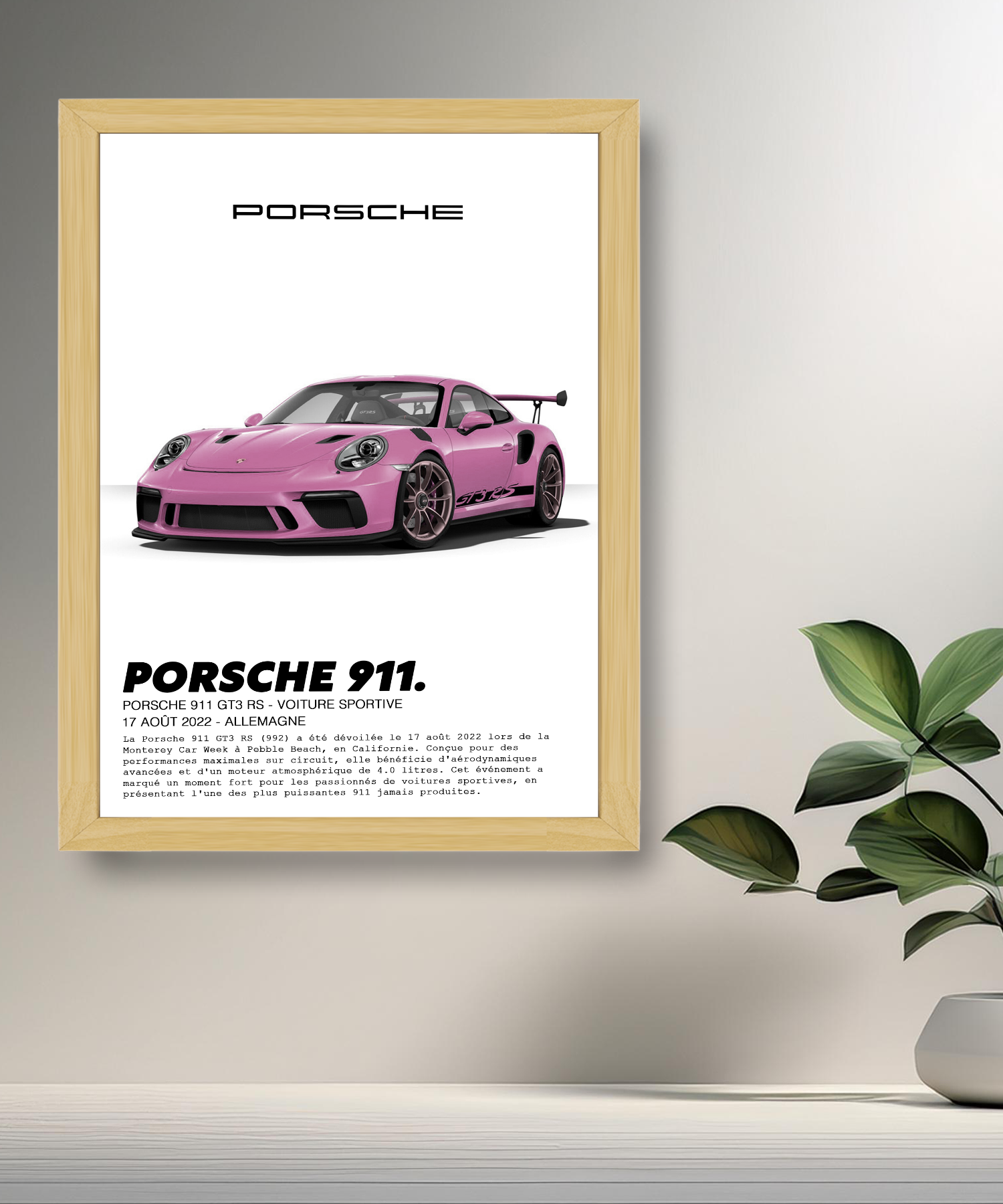 Cadre photo Porsche 911 GT3 RS Rose