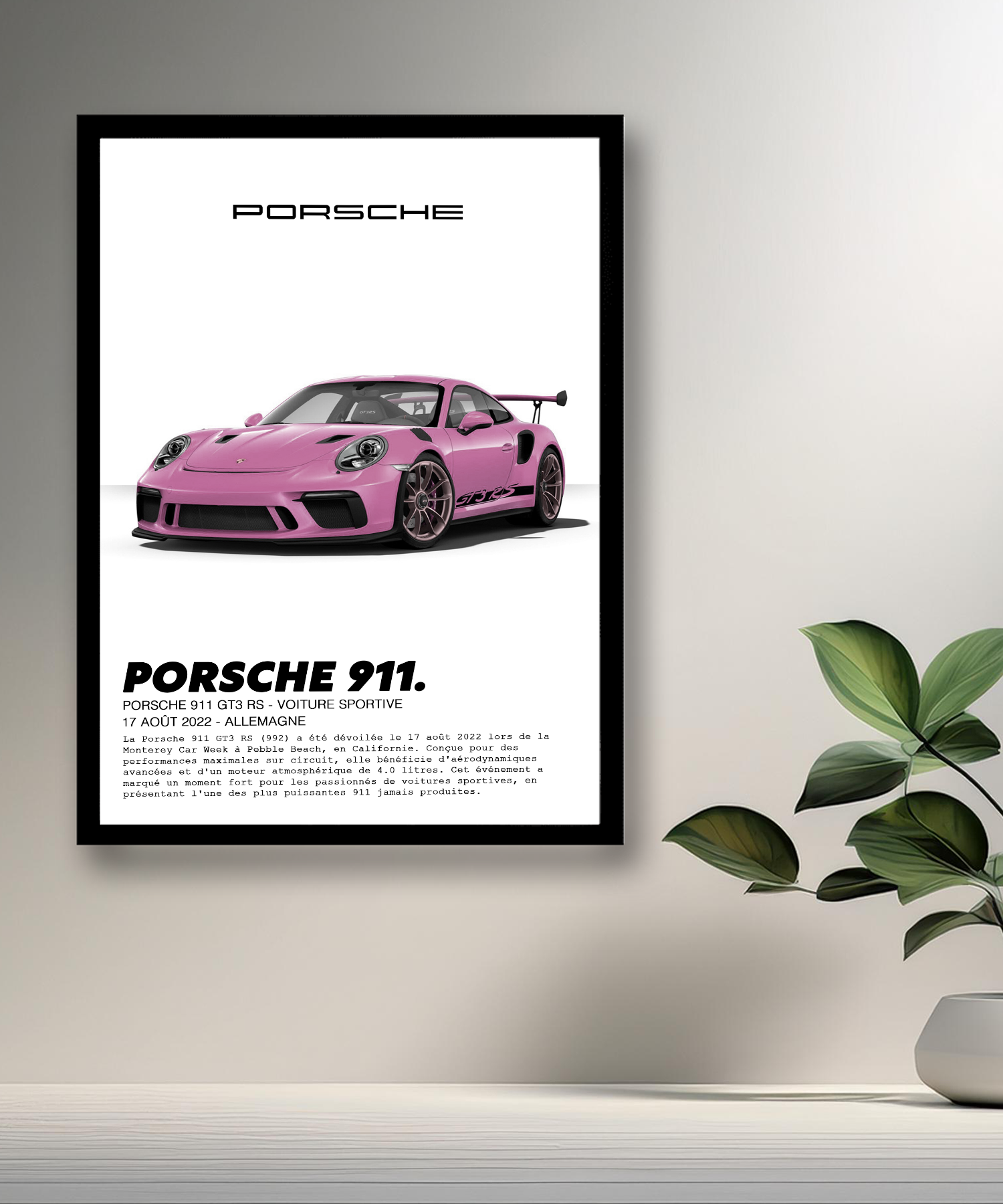 Cadre photo Porsche 911 GT3 RS Rose