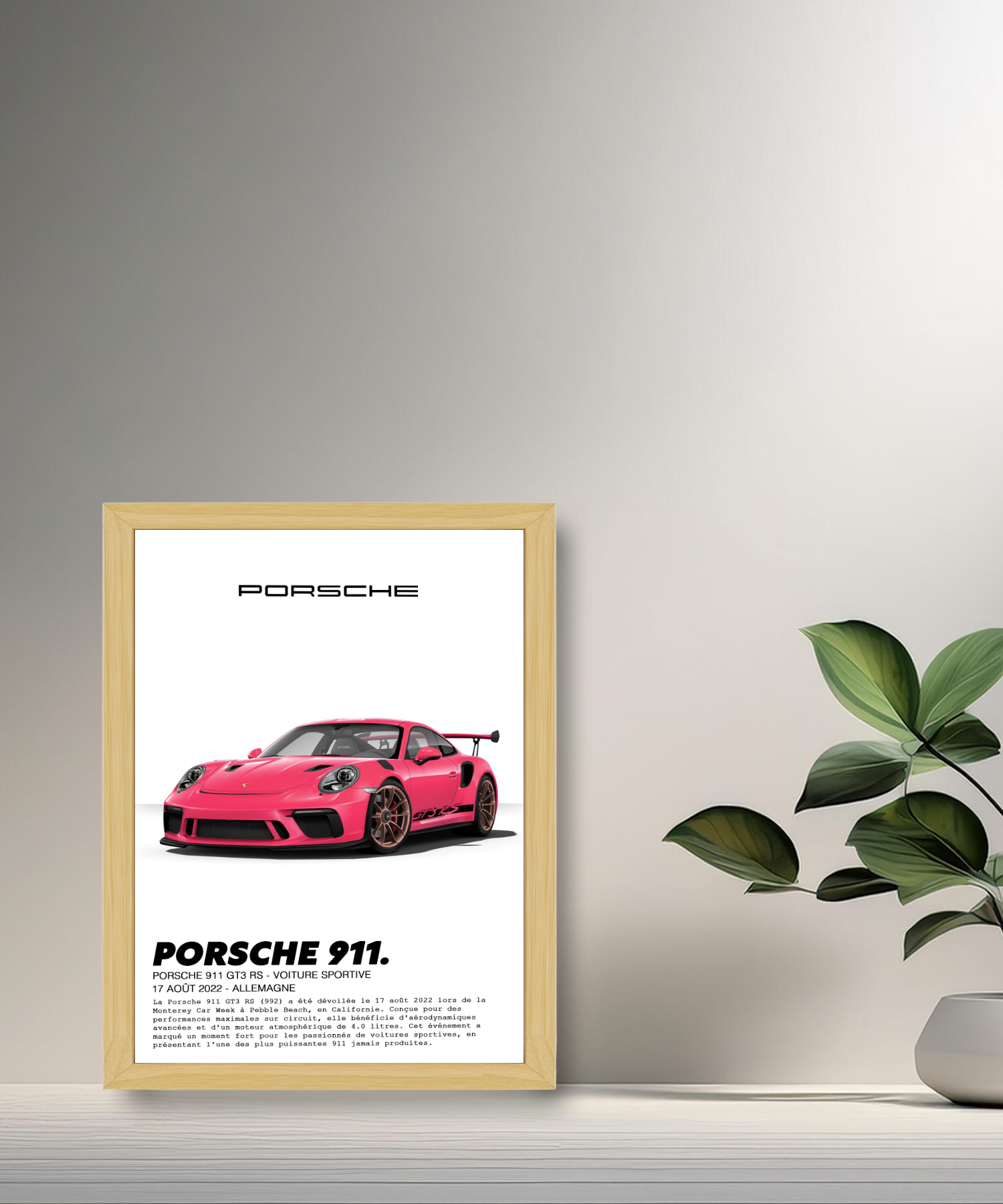 Cadre photo Porsche 911 GT3 RS Rose Fuchsia