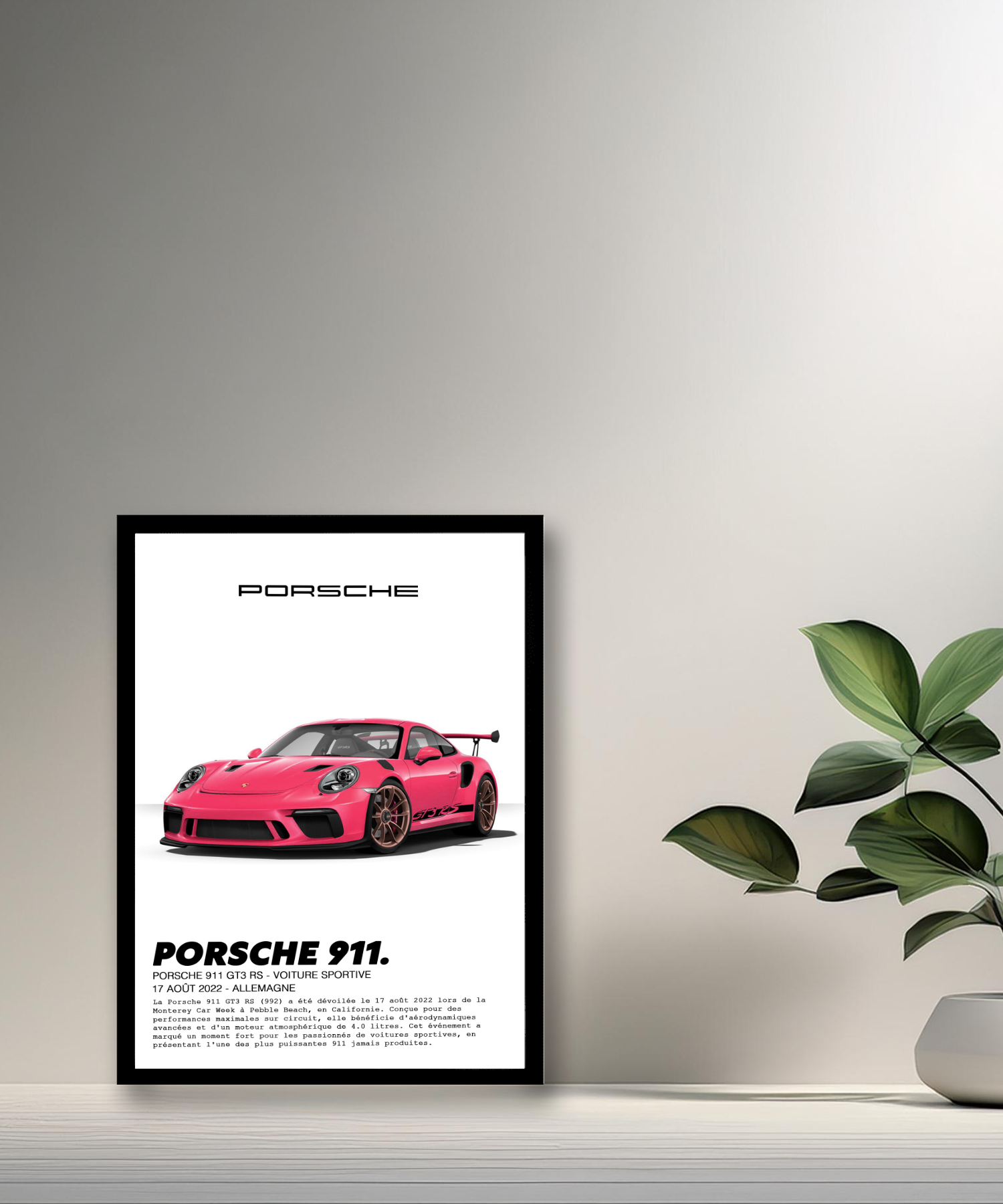 Cadre photo Porsche 911 GT3 RS Rose Fuchsia