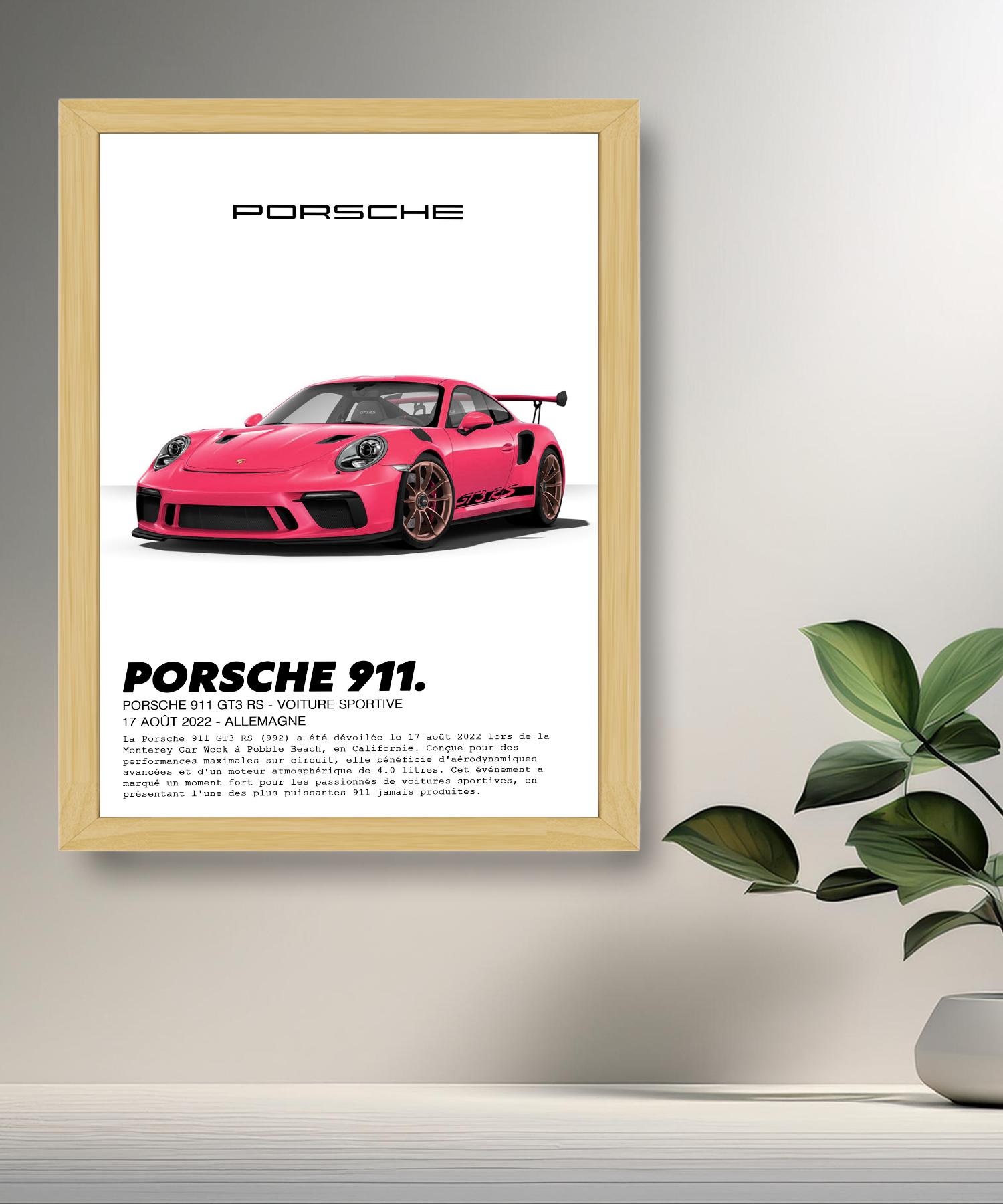 Cadre photo Porsche 911 GT3 RS Rose Fuchsia