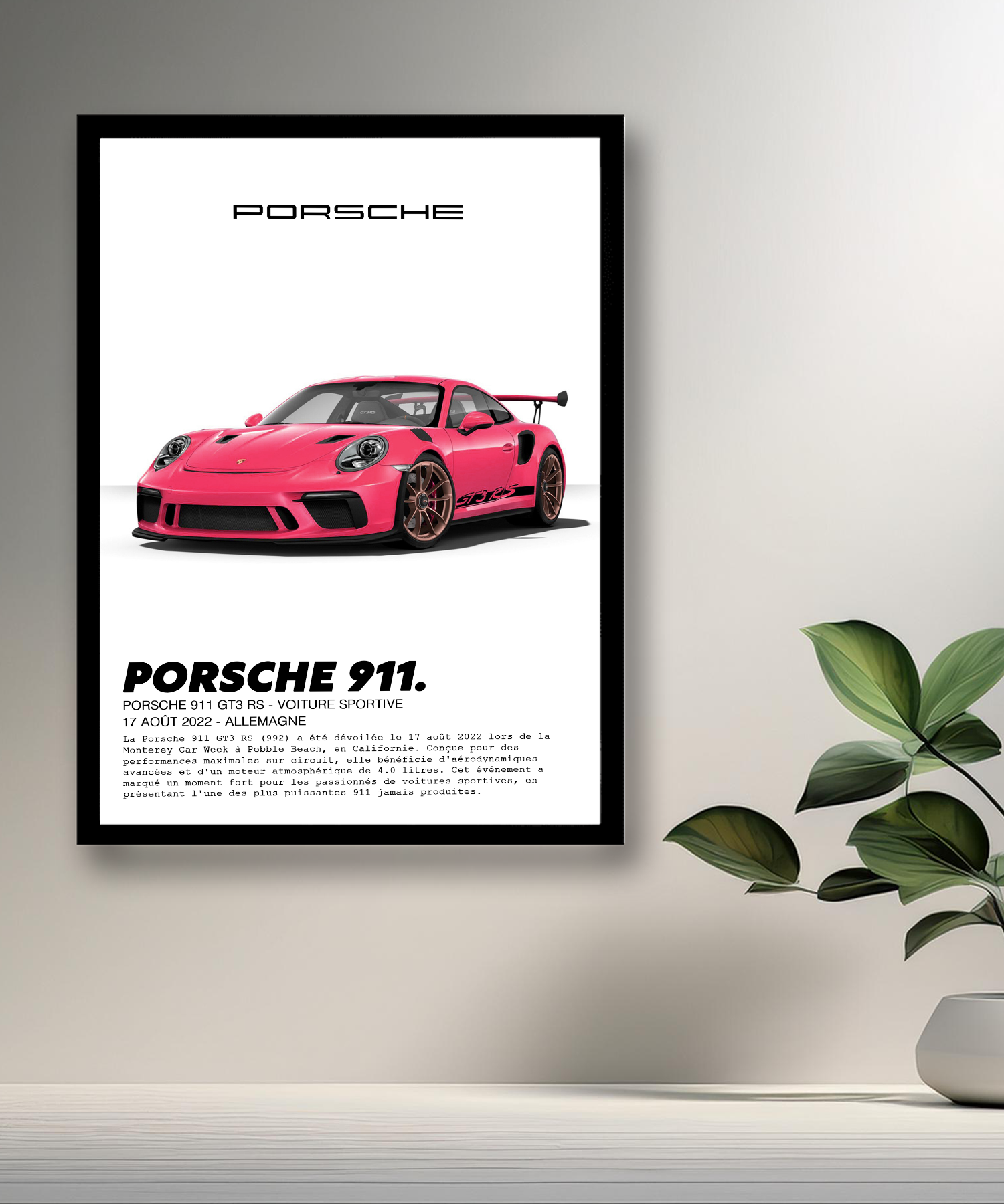 Cadre photo Porsche 911 GT3 RS Rose Fuchsia