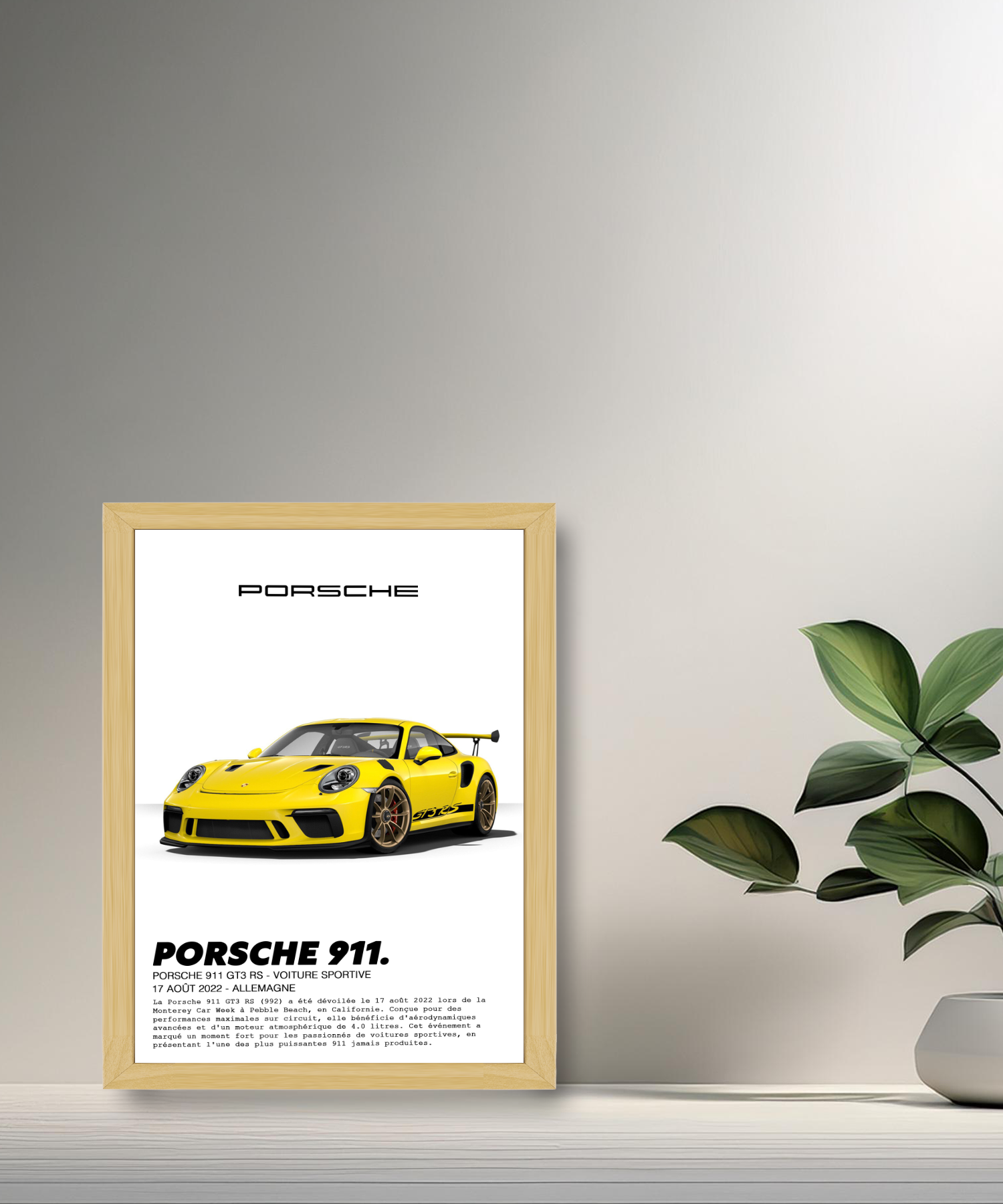 Cadre photo Porsche 911 GT3 RS Jaune