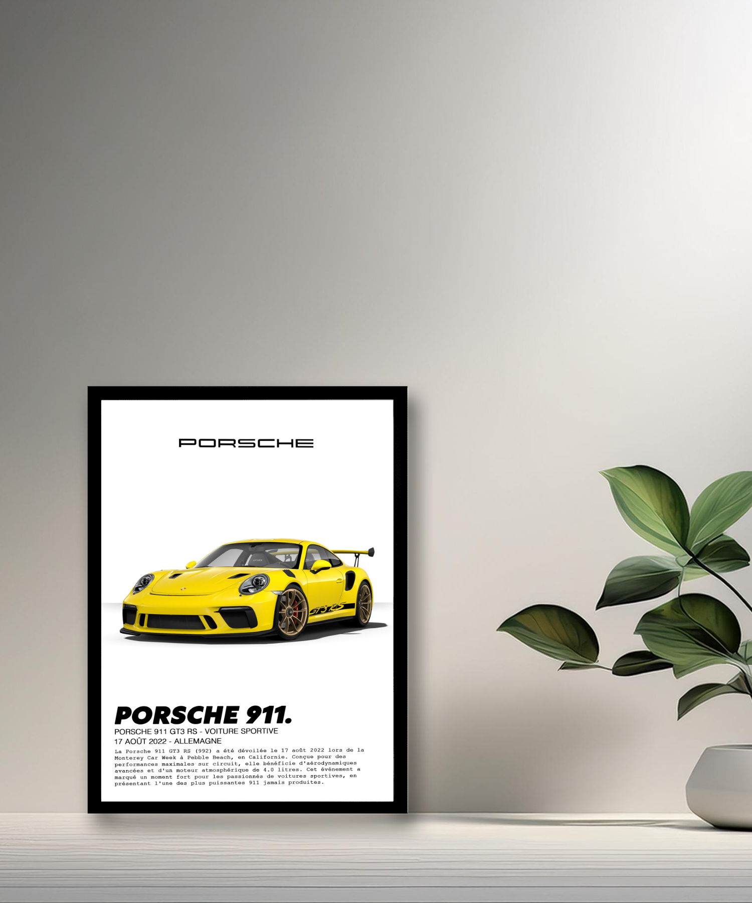 Cadre photo Porsche 911 GT3 RS Jaune